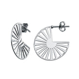 Sterling Silver Rhodium Plated Semi Hoop Fan Earrings