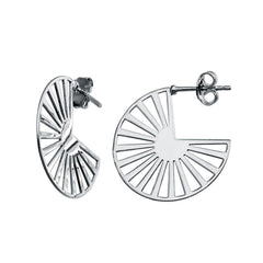 Sterling Silver Rhodium Plated Semi Hoop Fan Earrings