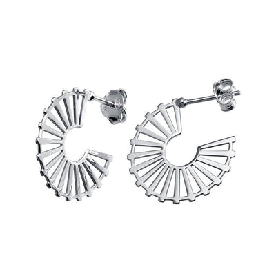 Sterling Silver Rhodium Plated Semi Hoop Fan Earrings - silverdepot