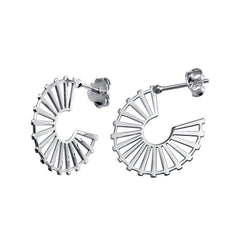 Sterling Silver Rhodium Plated Semi Hoop Fan Earrings