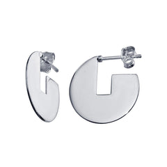 Sterling Silver Rhodium Plated Semi Hoop Fan Disc Earrings