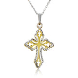 Sterling Silver Gold and Rhodium Plated Double Cross Necklace