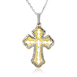 Sterling Silver Gold and Rhodium Plated Double Cross Necklace