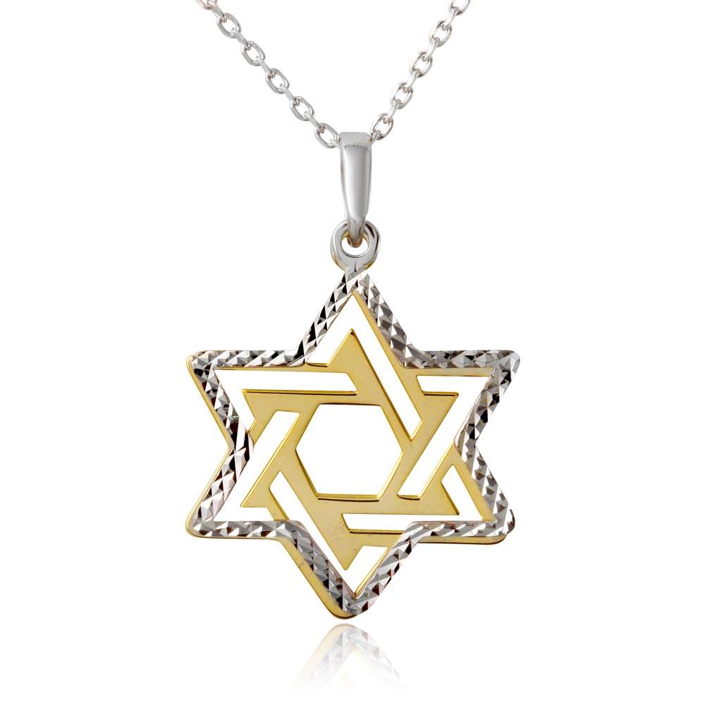 Sterling Silver Gold and Rhodium Plated Star of David Necklace