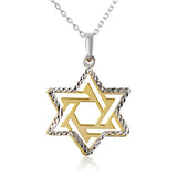 Sterling Silver Gold and Rhodium Plated Star of David Necklace