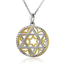 Load image into Gallery viewer, Sterling Silver Gold and Rhodium Plated Star of David Medallion Necklace