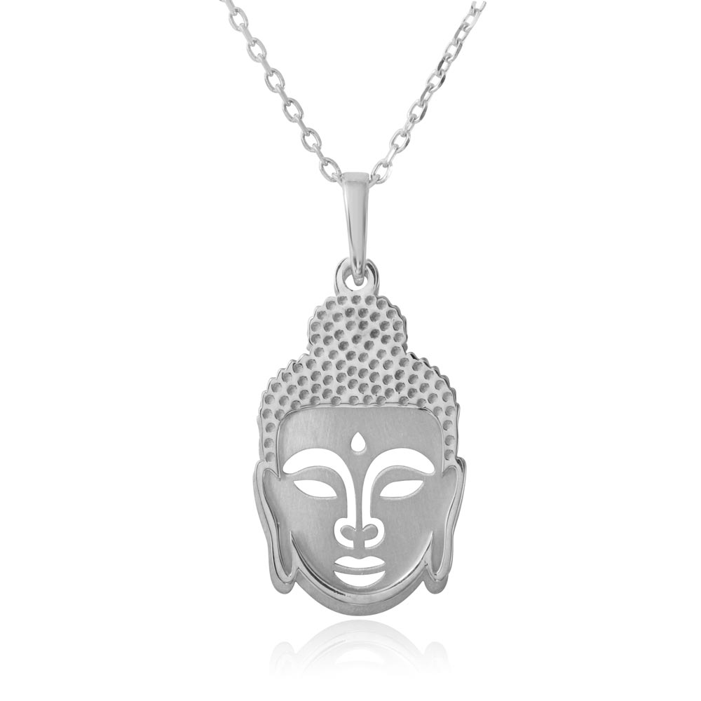 Sterling Silver Rhodium Plated Buddha Pendant Necklace