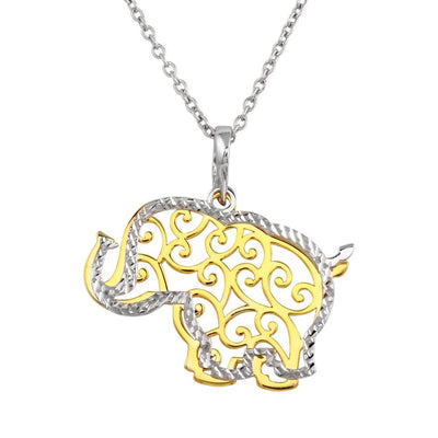 Sterling Silver 2 Toned Rhodium and Gold Plated Elephant Necklace