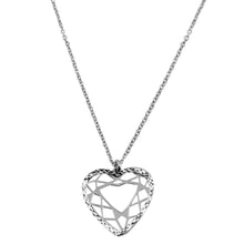 Load image into Gallery viewer, Sterling Silver Rhodium Plated Double Flat Open Heart Pendant Necklace