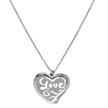 Load image into Gallery viewer, Sterling Silver Rhodium Plated Double Flat Heart Pendant with &quot;Love&quot; Design Necklace