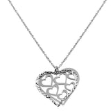 Sterling Silver Rhodium Plated Double Flat Open Heart Pendant with Multiple Hearts Design Necklace