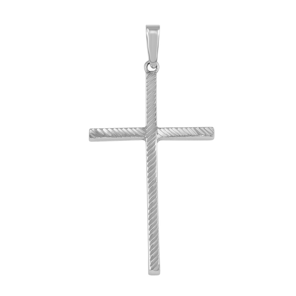 Sterling Silver Rhodium Plated Textured Cross Pendant