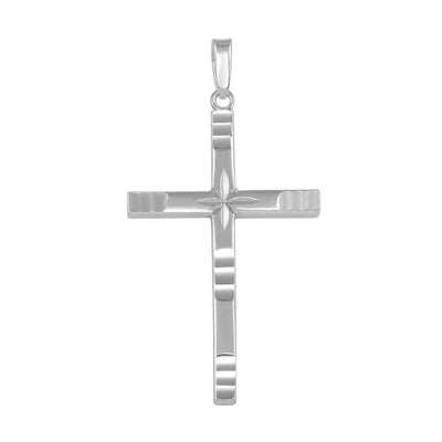 Sterling Silver Rhodium Plated Engraved Cross Pendant