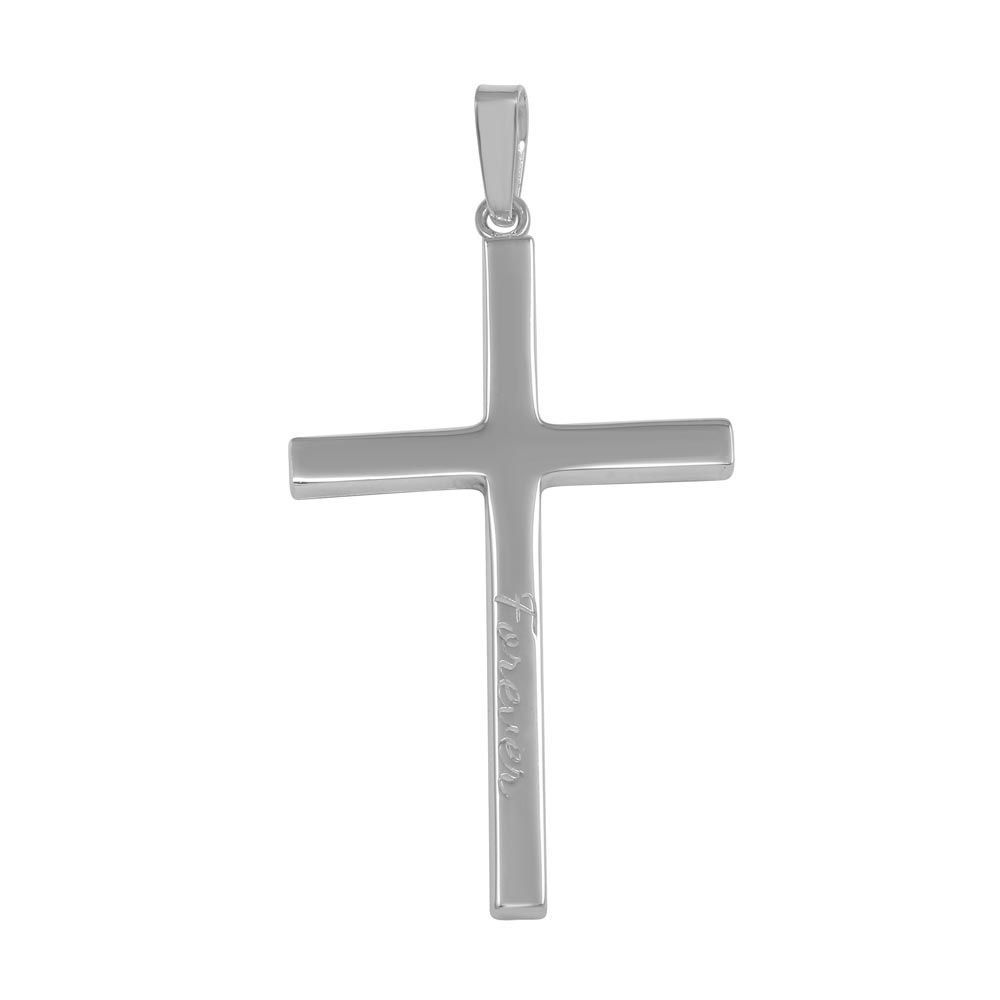 Sterling Silver Rhodium Plated Engraved Forever Cross Pendant