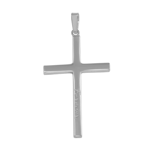 Sterling Silver Rhodium Plated Engraved Forever Cross Pendant