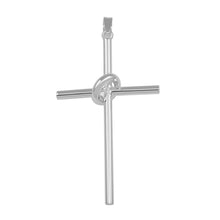 Load image into Gallery viewer, Sterling Silver Rhodium Plated Engraved Cross in Hoop Pendant