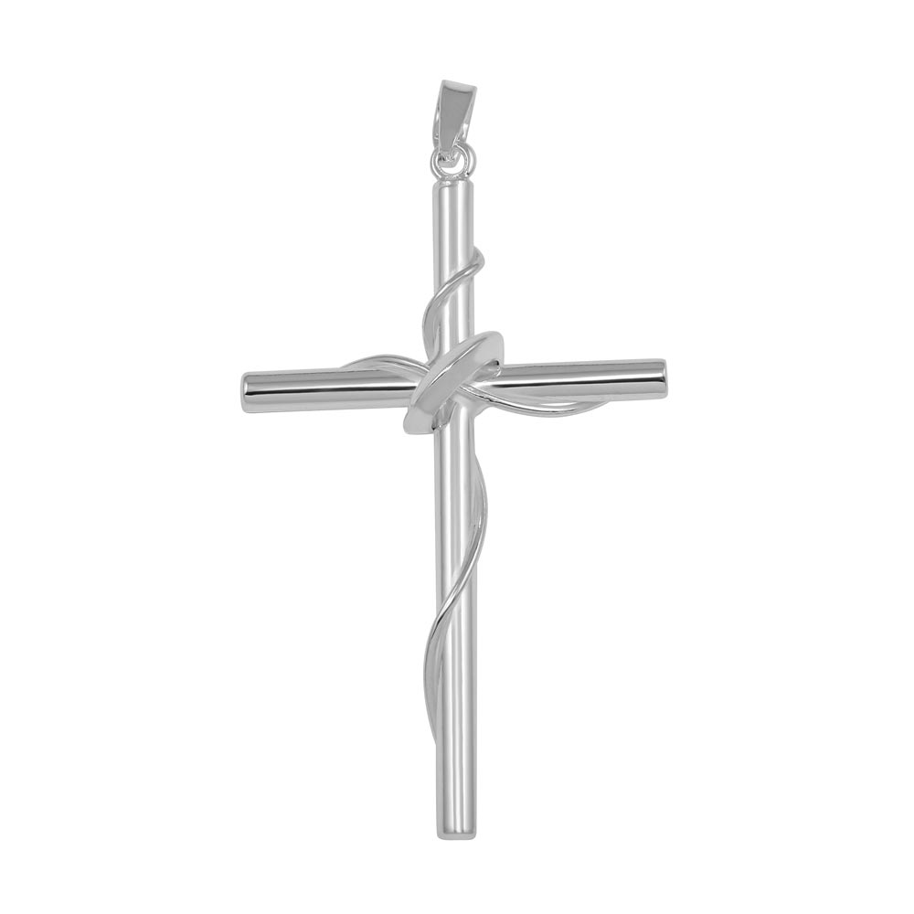 Sterling Silver High Polished Cross in Hoop and Wrapped in Wire Pendant