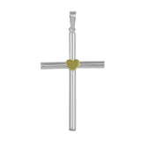 Sterling Silver Rhodium Plated Cross Pendant with Gold Heart Pendant