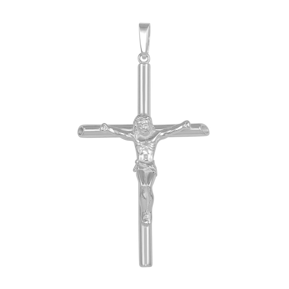 Sterling Silver Rhodium Plated Hollow Crucifix Pendant