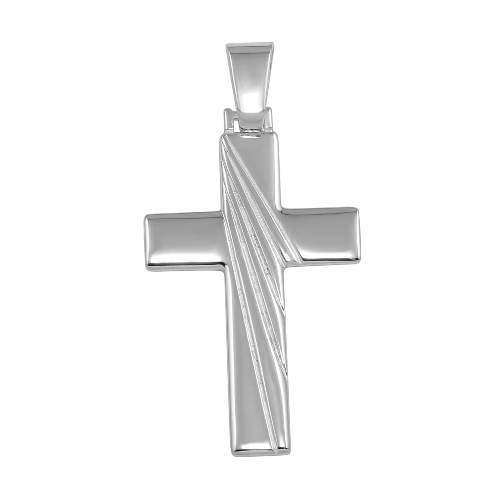 Sterling Silver Rhodium Plated Engraved Cross Pendant