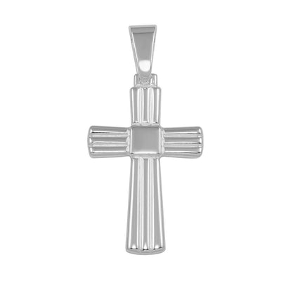 Sterling Silver Rhodium Plated Small Engraved Cross Pendant