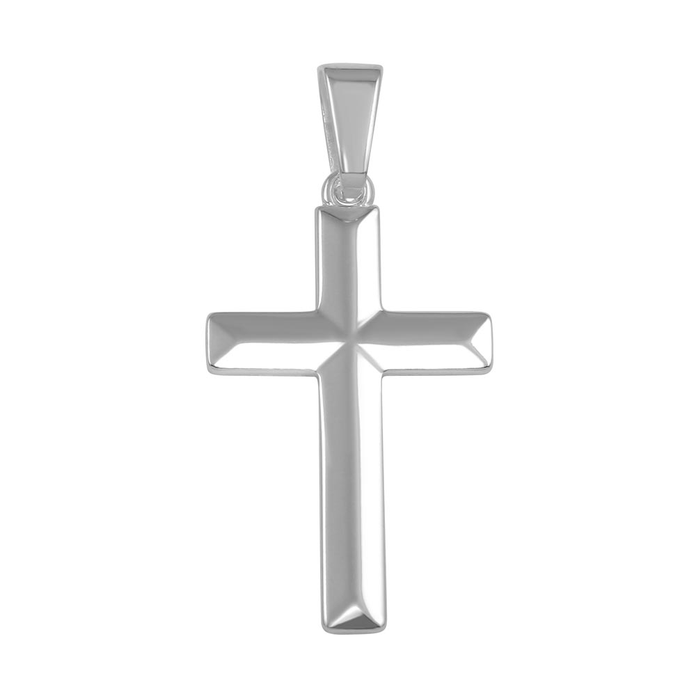 Sterling Silver Rhodium Plated Flat Cross Pendant