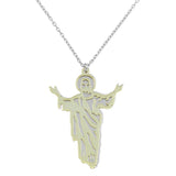 Sterling Silver Two Tone Gold and Rhodium Plated Jesus Pendant Necklace