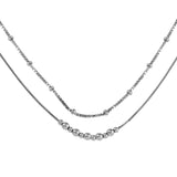 Sterling Silver Rhodium Plated Double Chain Bead Necklace