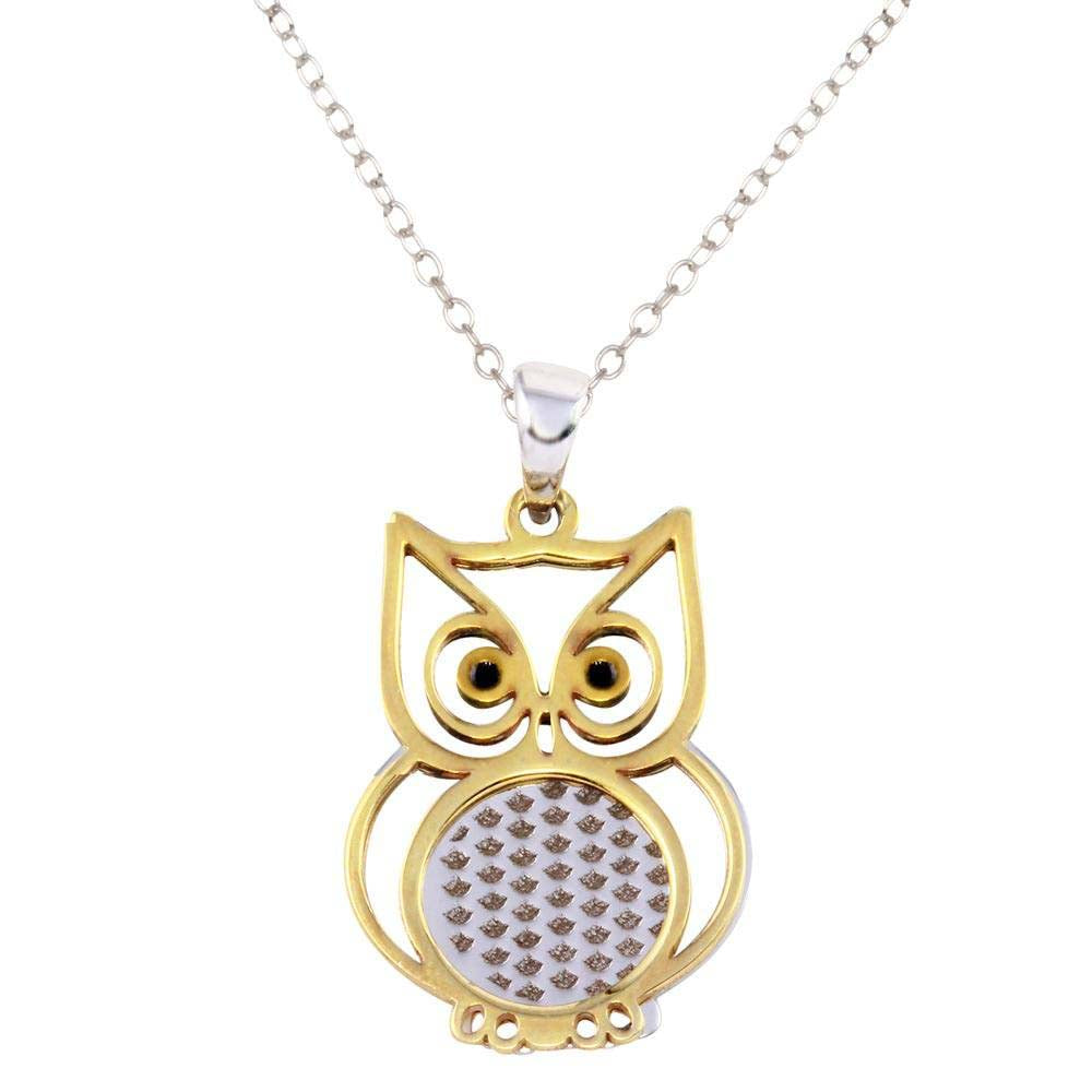 Sterling Silver Two Toned Owl Shaped Pendant Necklace