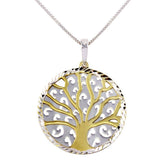 Sterling Silver Two Toned Round Tree Pendant Necklace