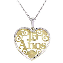 Load image into Gallery viewer, Sterling Silver Two Toned 15 Anos Heart Pendant Necklace