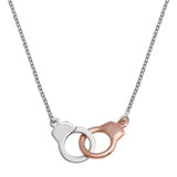 Sterling Silver Rhodium And Rose Gold Plated Handcuff Pendant Necklace