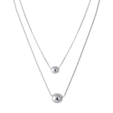 Sterling Silver Rhodium Plated Double Chain Beaded Necklace