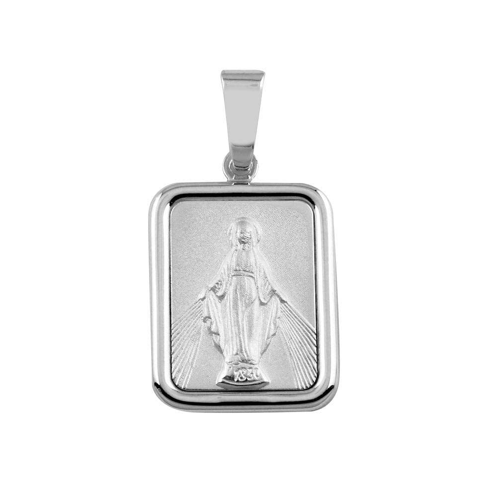 Sterling Silver Square Mary Medallion 18.1mm x 26.7mm Pendant