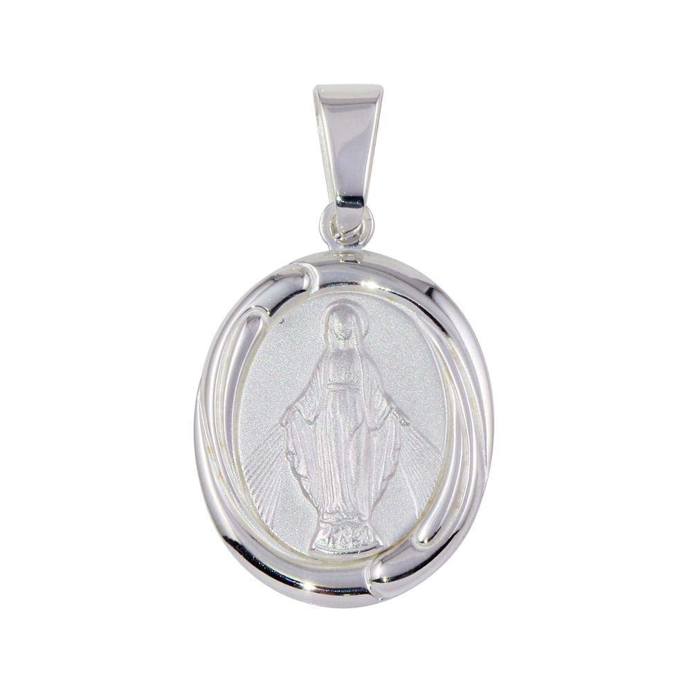 Sterling Silver Rhodium Plated Mary Medallion Pendant