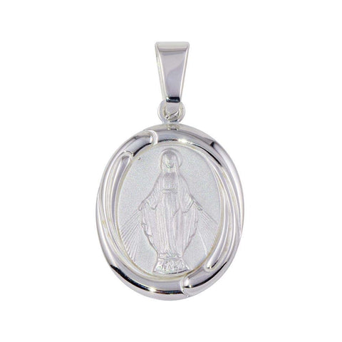 Sterling Silver Rhodium Plated Mary 19.3mm x 27.2mm Medallion Pendant