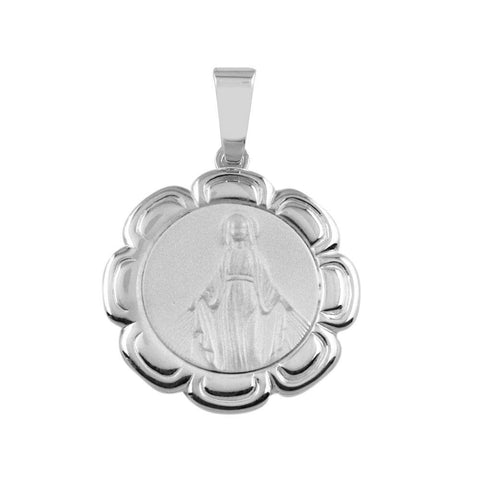 Sterling Silver Round Mary Medallion 20.5mm x 23.8mm Pendant