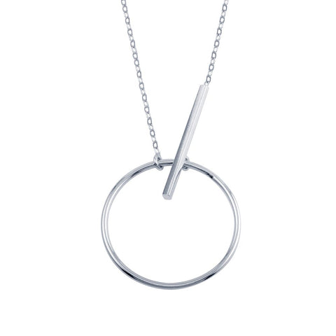Sterling Silver Rhodium Plated Circle Bar Necklace