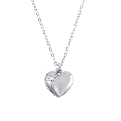 Sterling Silver Rhodium Plated Heart with CZ Necklace