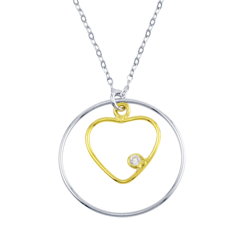 Sterling Silver 2 Toned Open Heart And Circle Necklace