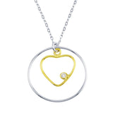 Sterling Silver 2 Toned Open Heart And Circle Necklace