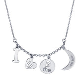 Sterling Silver Rhodium Plated I LOVE U 2 Moon Back Charm Necklace