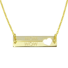 Load image into Gallery viewer, Sterling Silver Gold Plated Bar Open Heart MOM Necklace