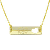 Sterling Silver Gold Plated Bar Open Heart MOM Necklace