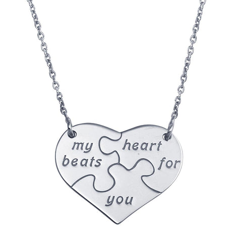 Sterling Silver Rhodium Plated Puzzle Heart Necklace
