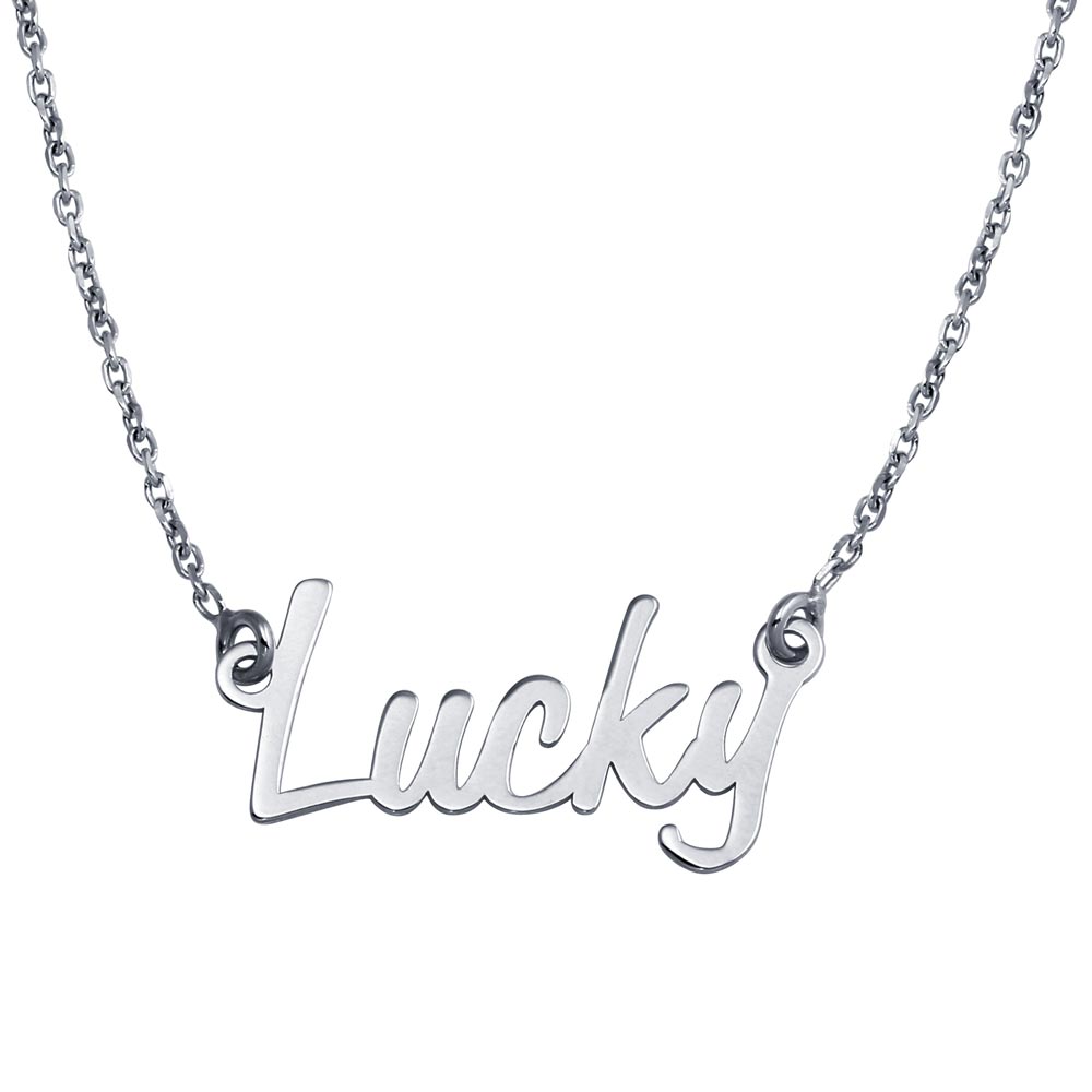 Sterling Silver Rhodium Plated Lucky Pendant Necklace