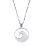 Sterling Silver Rhodium Disc Wave Design Necklace