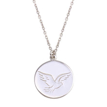 Load image into Gallery viewer, Sterling Silver Rhodium Disc With Dove Words Necklace