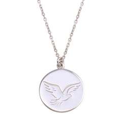 Sterling Silver Rhodium Disc With Dove Words Necklace