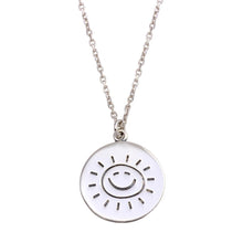 Load image into Gallery viewer, Sterling Silver Rhodium Disc Sun Word Necklace